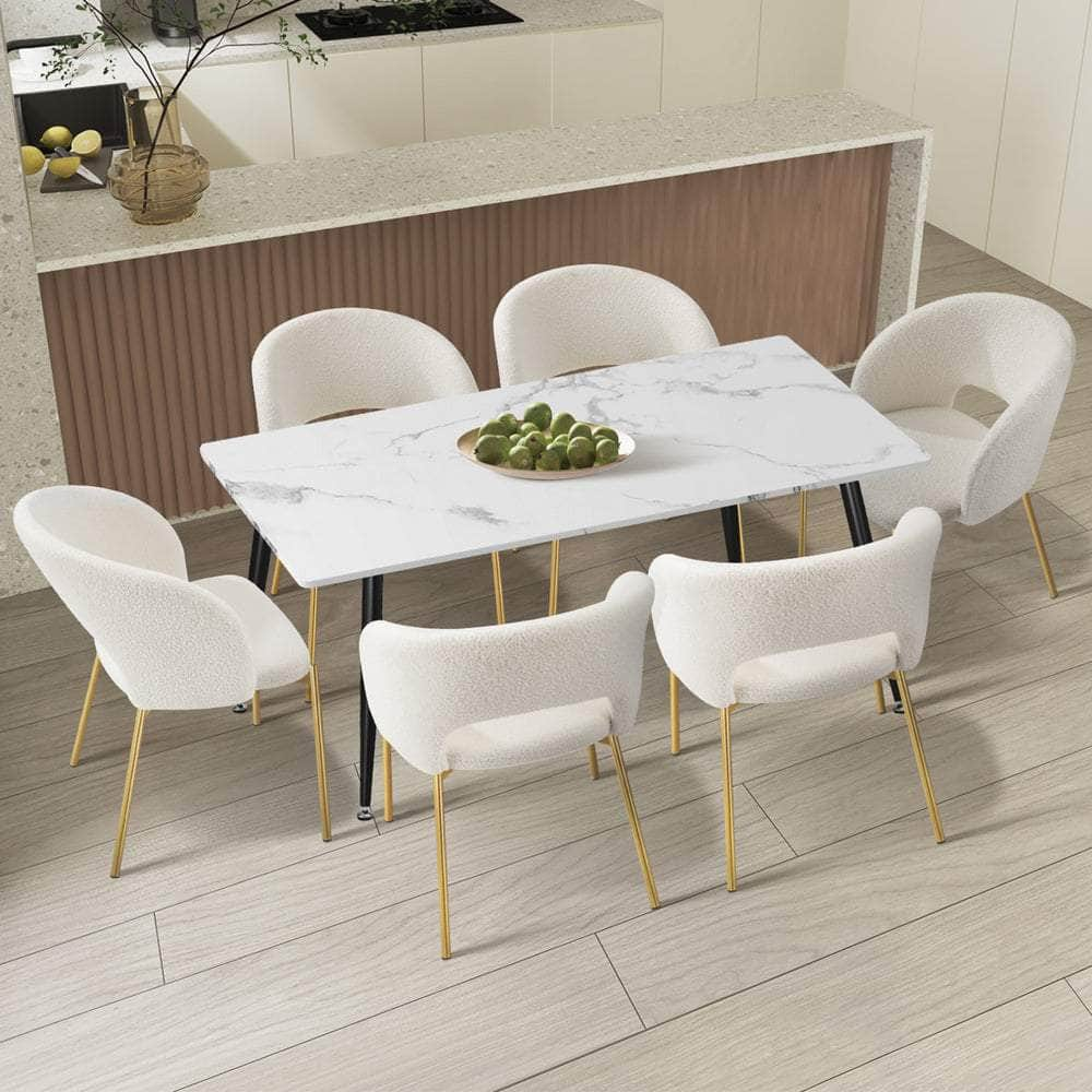 120cm Rectangle Dining Table with 4PCS Chairs Sherpa White