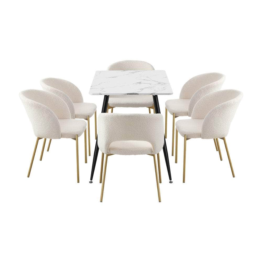 120cm Rectangle Dining Table with 4PCS Chairs Sherpa White