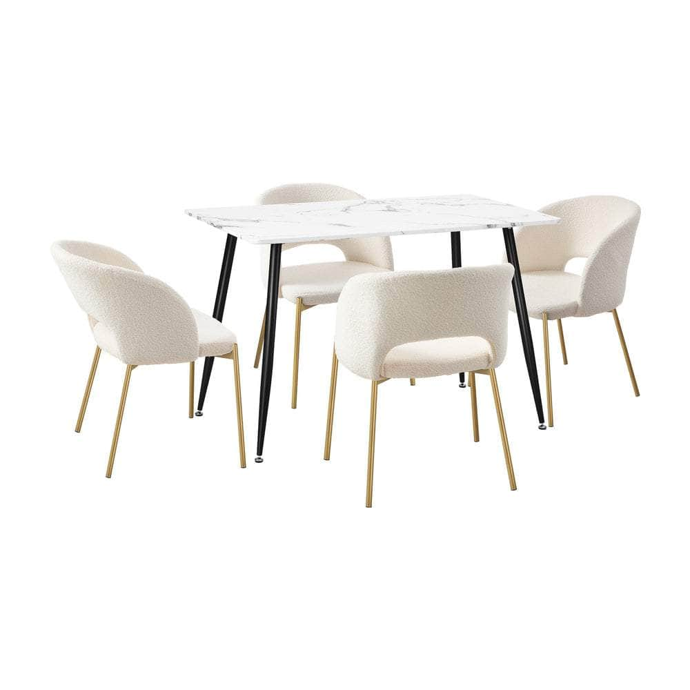 120cm Rectangle Dining Table with 4PCS Chairs Sherpa White