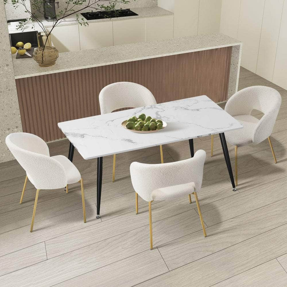 120cm Rectangle Dining Table with 4PCS Chairs Sherpa White