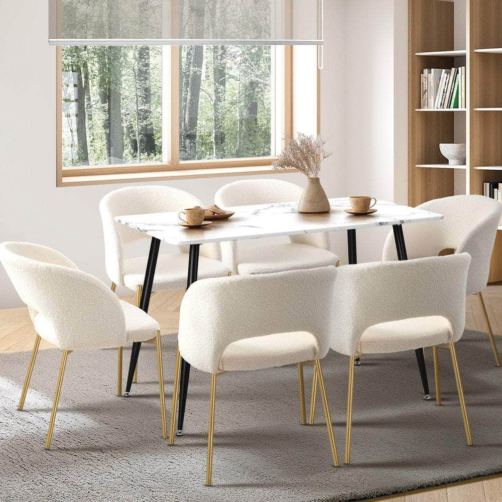 120cm Rectangle Dining Table with 4PCS Chairs Sherpa White