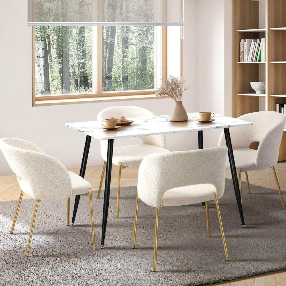 120cm Rectangle Dining Table with 4PCS Chairs Sherpa White