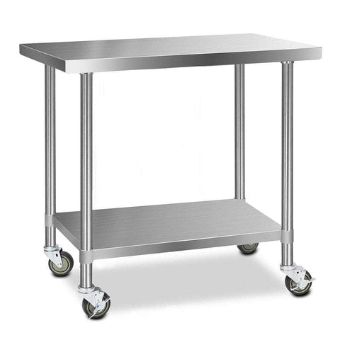 1219X610Mm Stainless Steel Kitchen Bench With Wheels