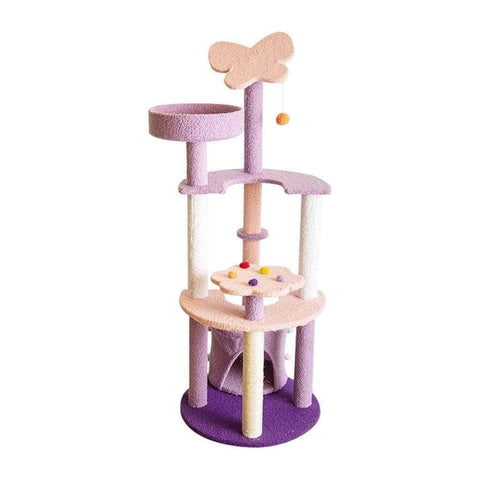 128Cm Butterfly Plush Cat Condo Cat Tree Pink Purple