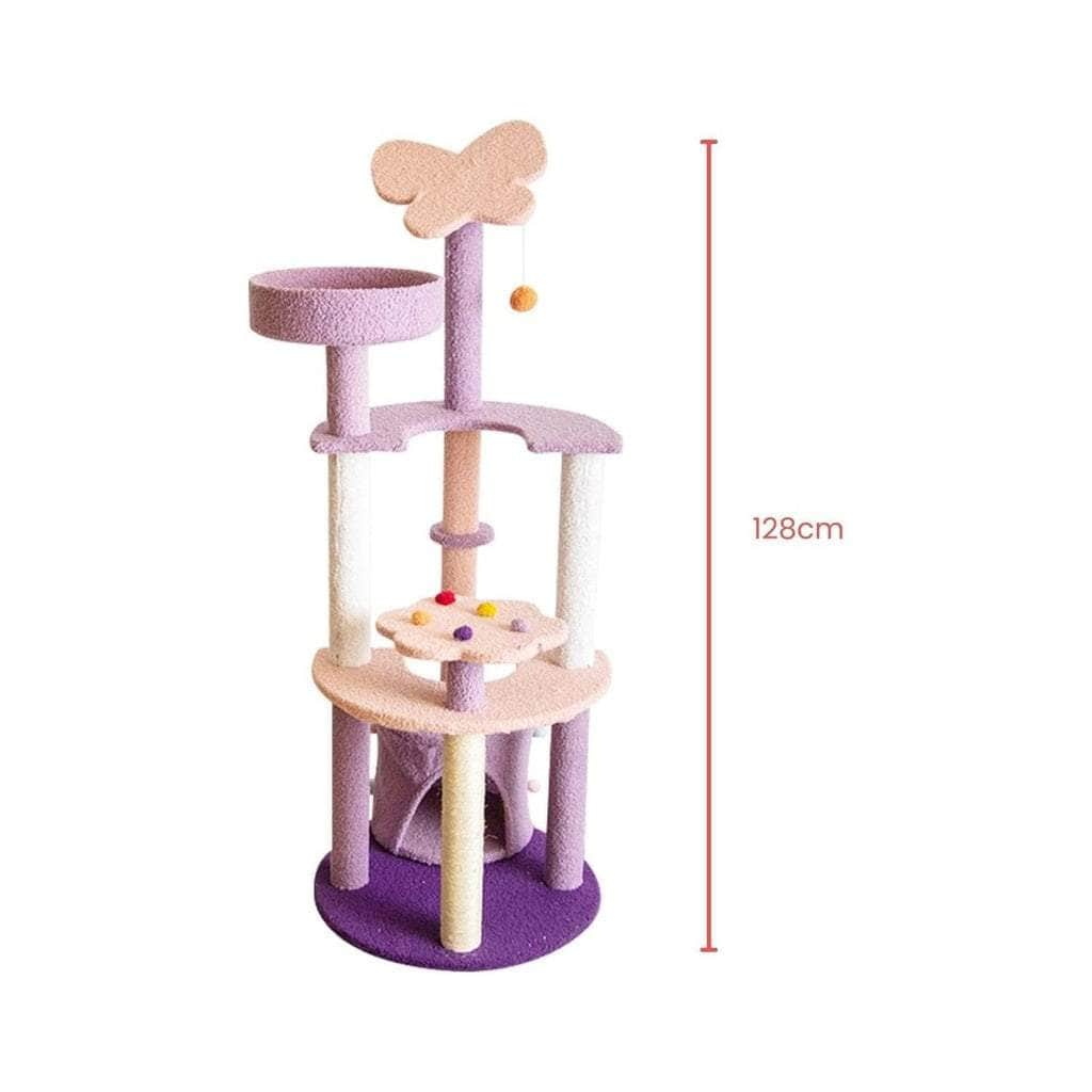 128Cm Butterfly Plush Cat Condo Cat Tree Pink Purple