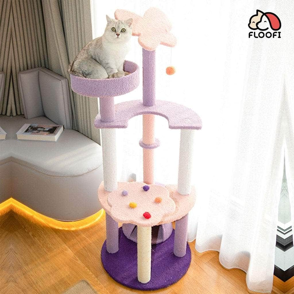 128Cm Butterfly Plush Cat Condo Cat Tree Pink Purple