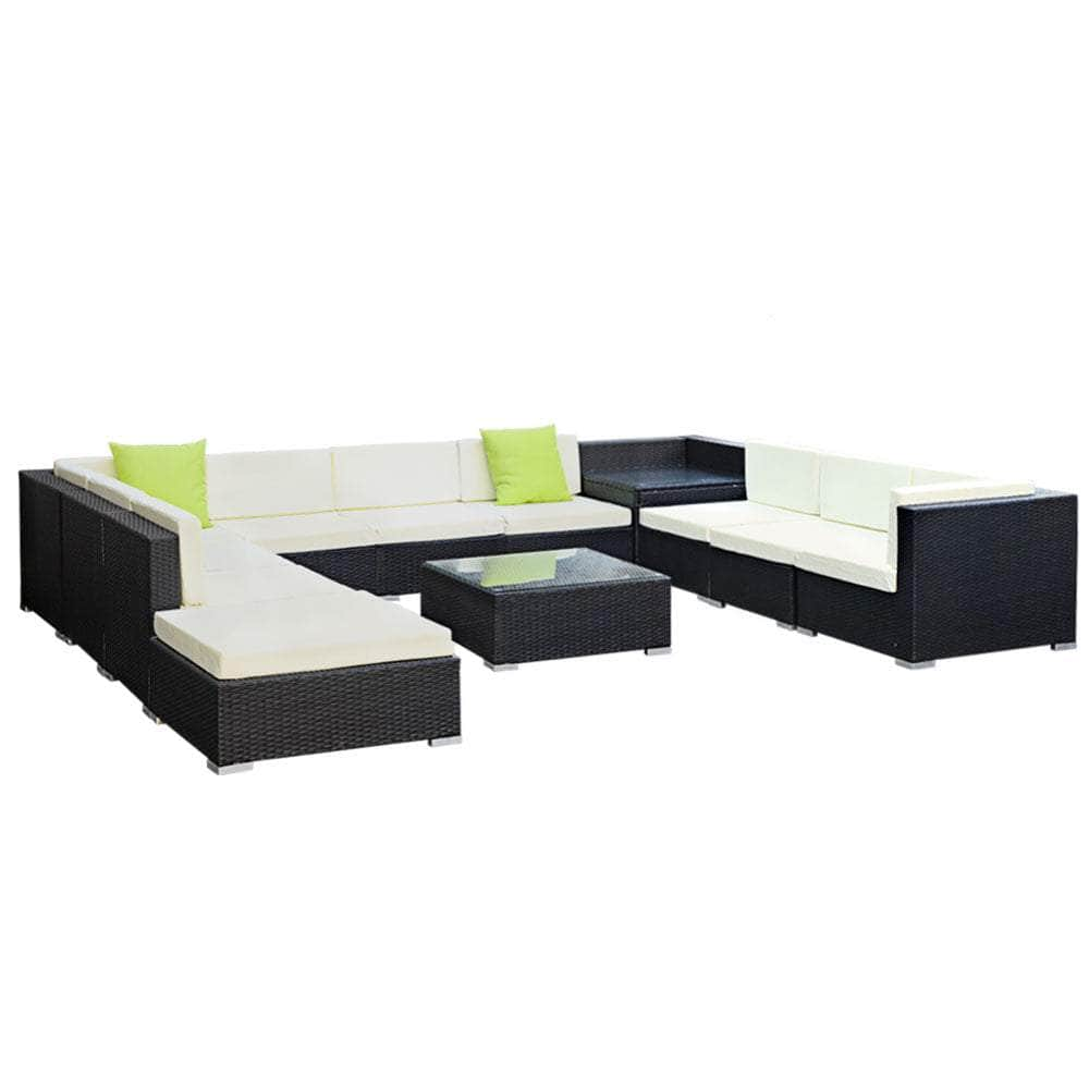 12PC Sofa Set with Storage Cover Outdoor Furniture Wicker