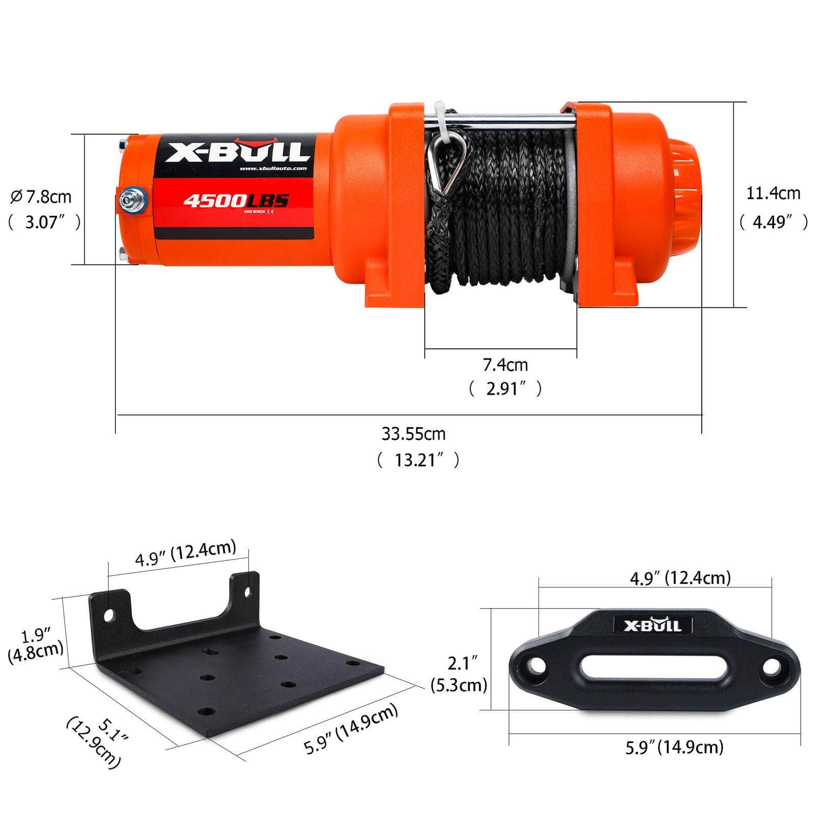 12V Electric Winch Synthetic Rope 4500Lbs Remote Atv Utv