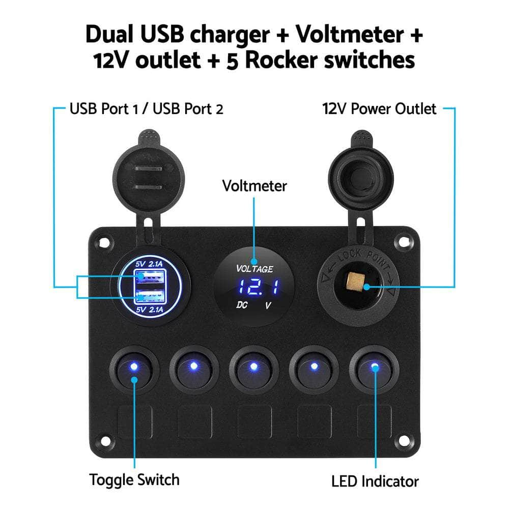 12V Switch Panel For Car Boat Marine USB ON-OFF LED Rocker Toggle