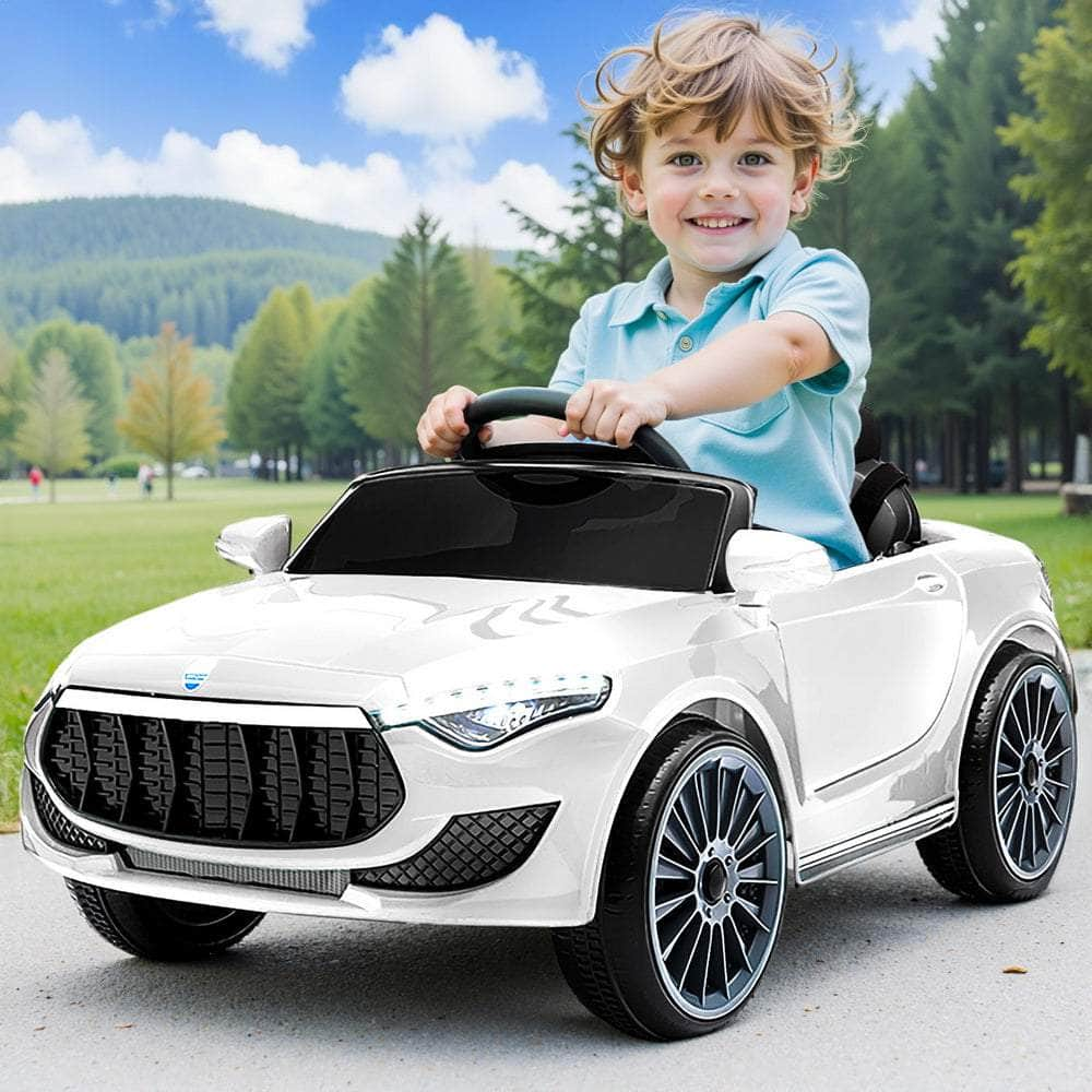 12V White Kids Electric Ride-On Car with Remote & Music