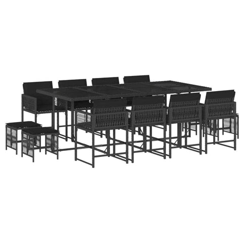 13-Piece Black Poly Rattan Dining Set with Lavish Cushions