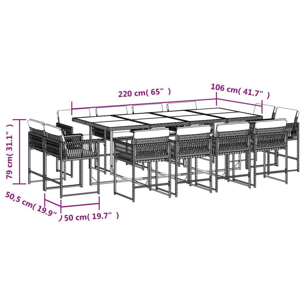 13-Piece Black Poly Rattan Dining Set with Lavish Cushions for Ultimate Garden