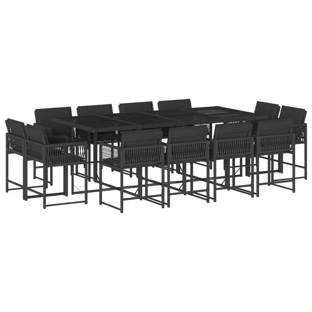 13-Piece Black Poly Rattan Dining Set with Lavish Cushions for Ultimate Garden