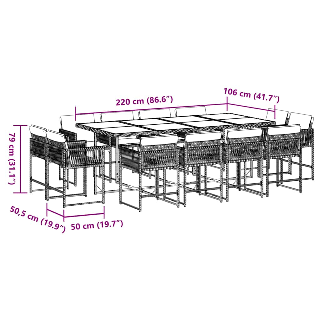 13-Piece Black Poly Rattan Dining Set with Lavish Cushions for Ultimate Garden