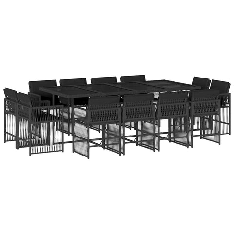 13 Piece Garden Dining Set with Cushions Black Poly Rattan