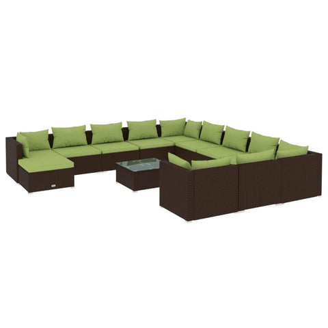 13 Piece Garden Lounge Set with Cushions Poly Rattan-Brown