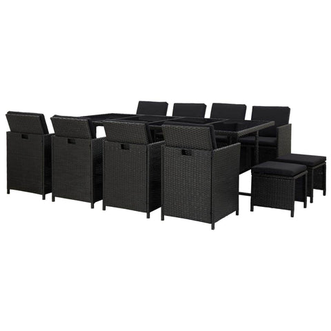 13 Piece Outdoor Dining Set with Cushions Poly Rattan Black