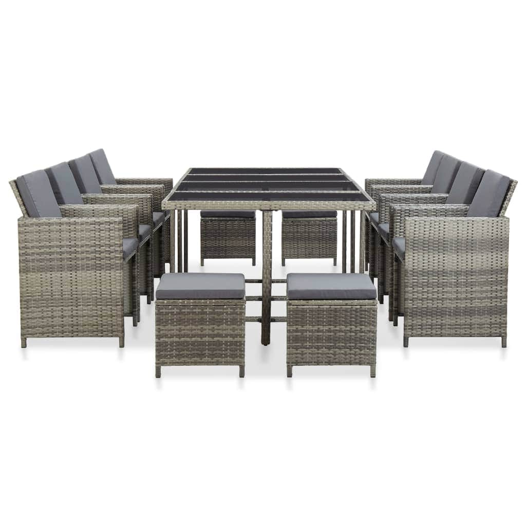 13 Piece Outdoor Dining Set with Cushions Poly Rattan Grey