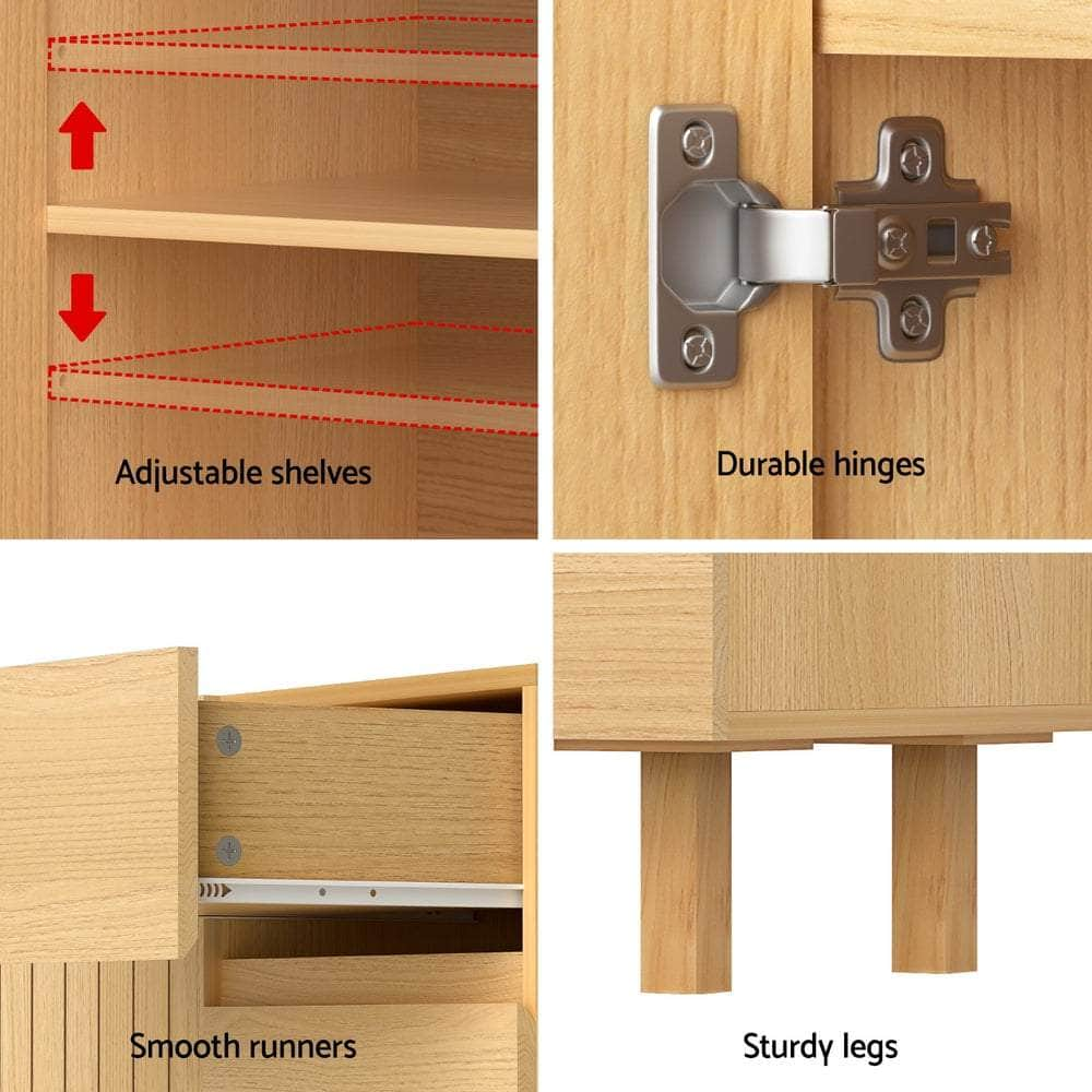 130Cm Buffet Sideboard Cupboard Cabinet Pantry Storage Drawer Pine