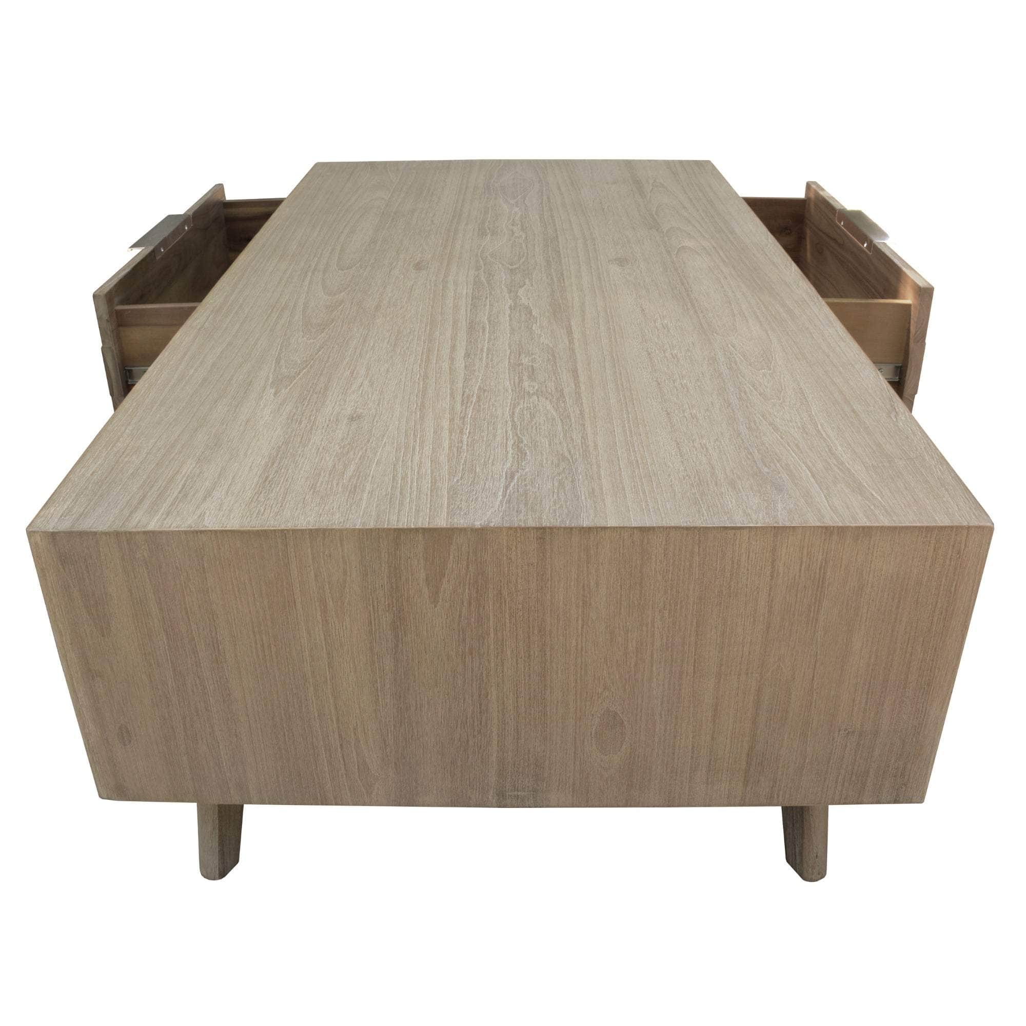 130Cm Coffee Table 2 Drawer Solid Acacia Timber Brushed Smoke