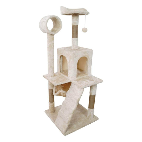 135cm Cat Tree Scratching Post Beige/ Dark Grey/ Silver Grey