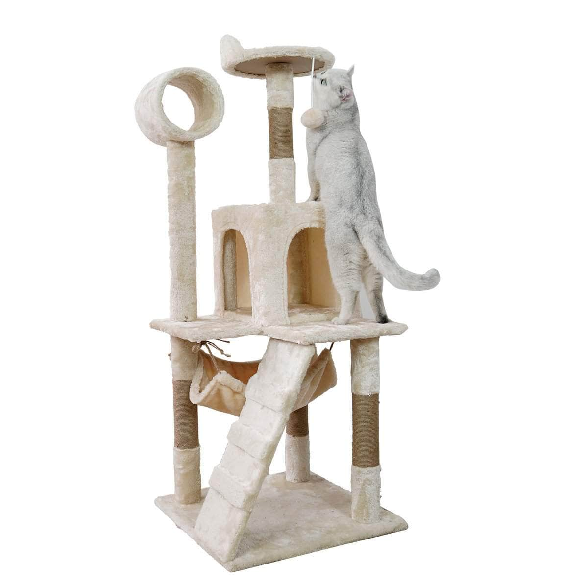 135cm Cat Tree Scratching Post Beige/ Dark Grey/ Silver Grey