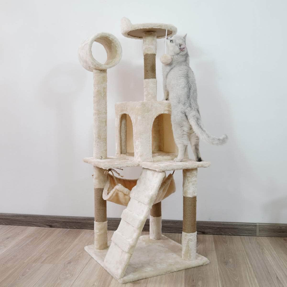 135cm Cat Tree Scratching Post Beige/ Dark Grey/ Silver Grey