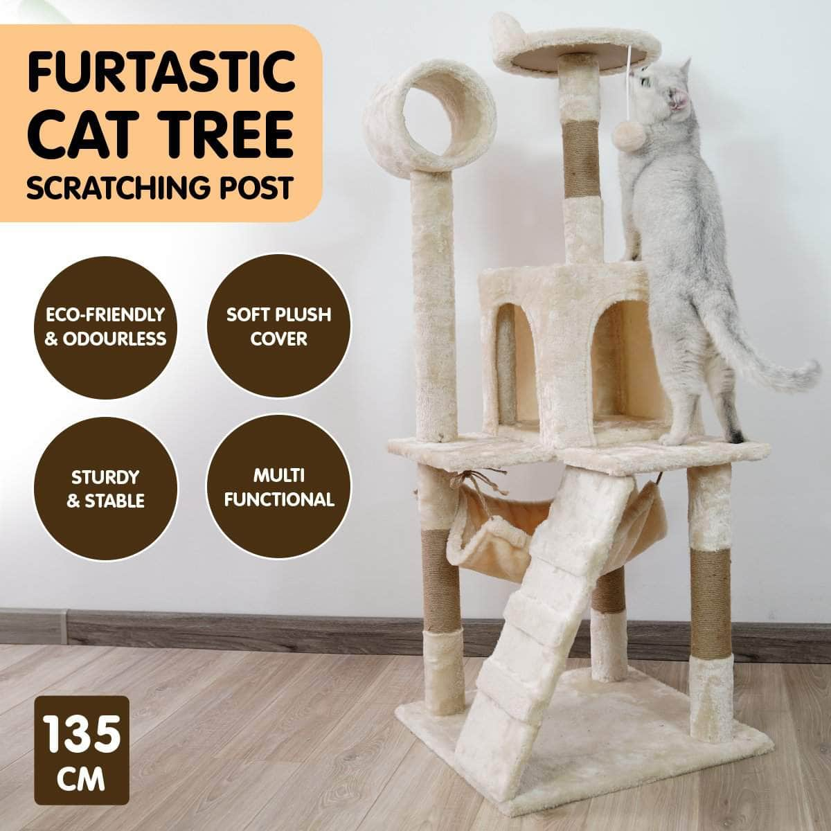 135cm Cat Tree Scratching Post Beige/ Dark Grey/ Silver Grey