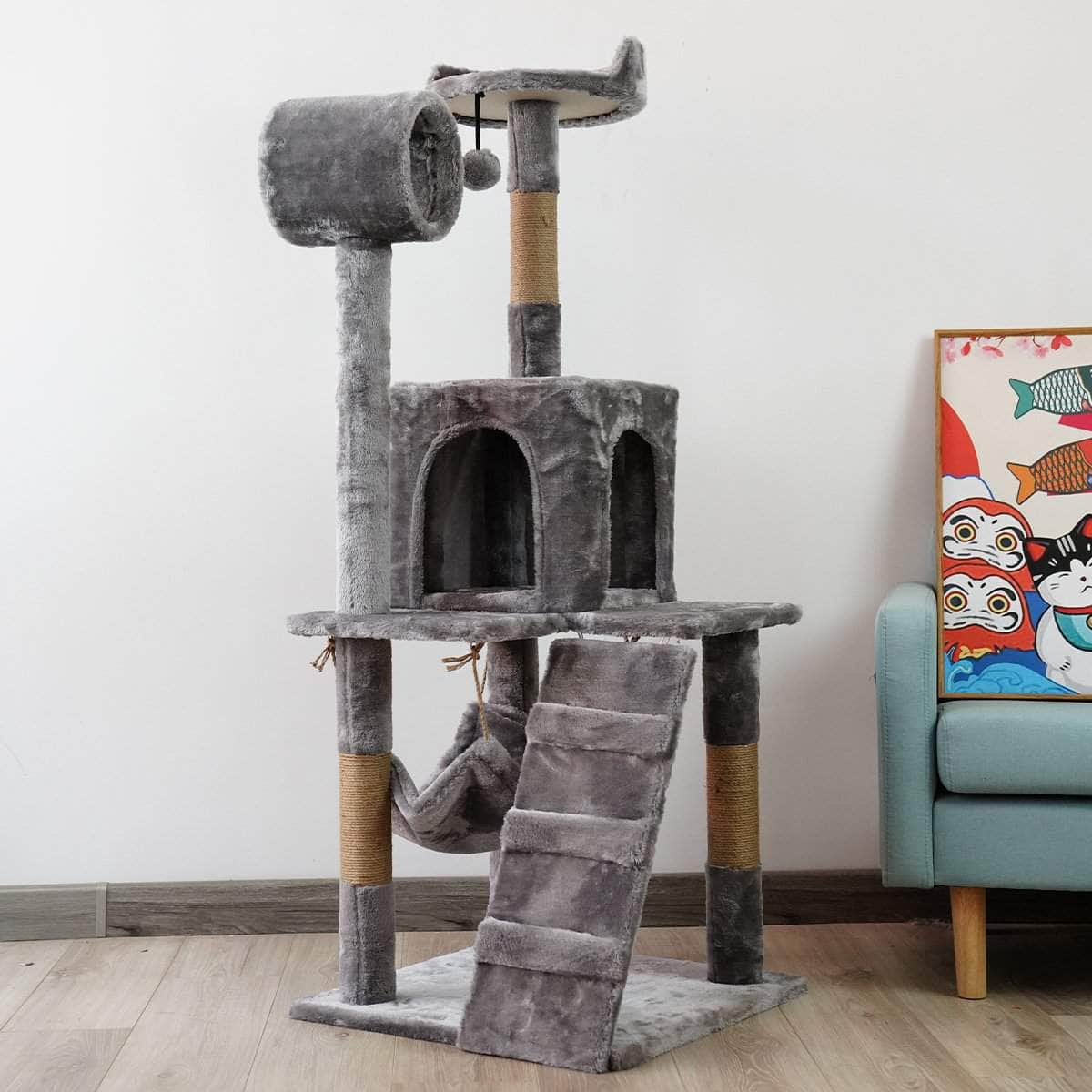 135cm Cat Tree Scratching Post Beige/ Dark Grey/ Silver Grey