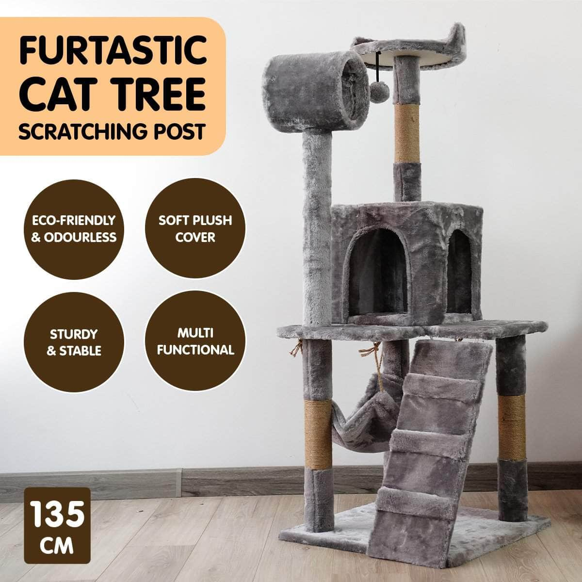 135cm Cat Tree Scratching Post Beige/ Dark Grey/ Silver Grey