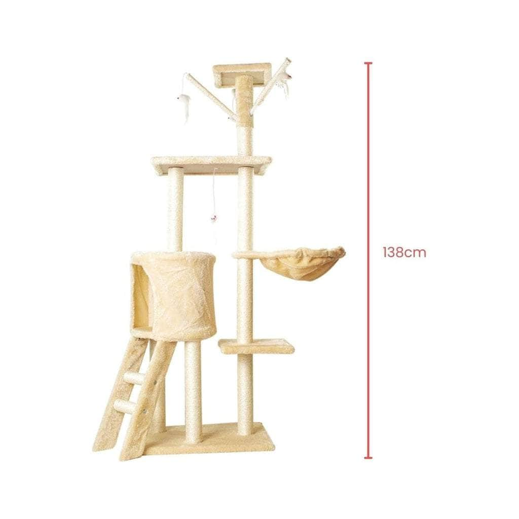 138Cm 5 Layer Plush Cat Condo Cat Tree Beige