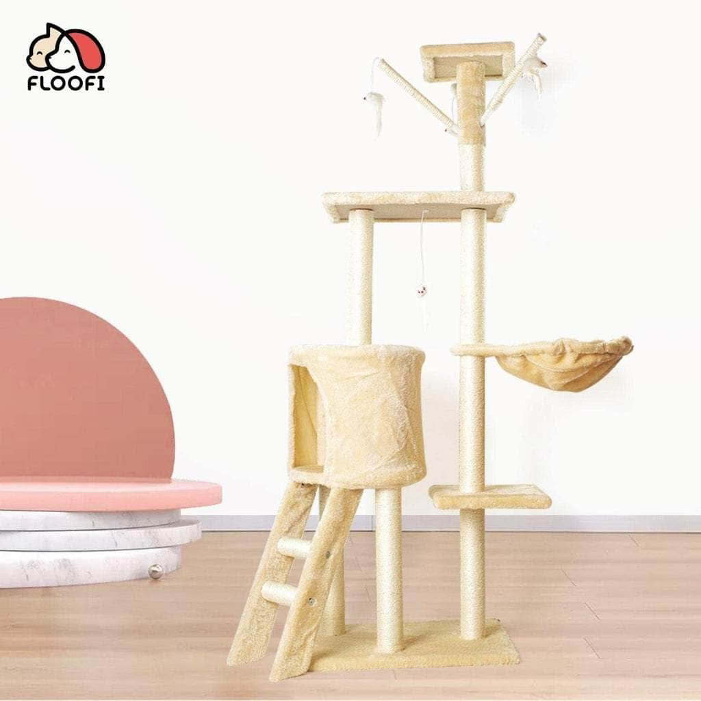 138Cm 5 Layer Plush Cat Condo Cat Tree Beige