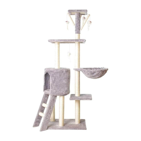 138cm 5 Layer Plush Cat Condo Cat Tree Light Grey/Dark Grey