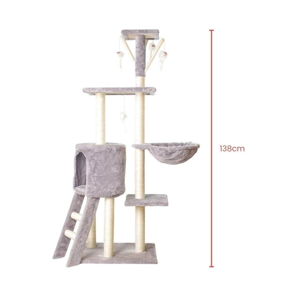 138cm 5 Layer Plush Cat Condo Cat Tree Light Grey/Dark Grey