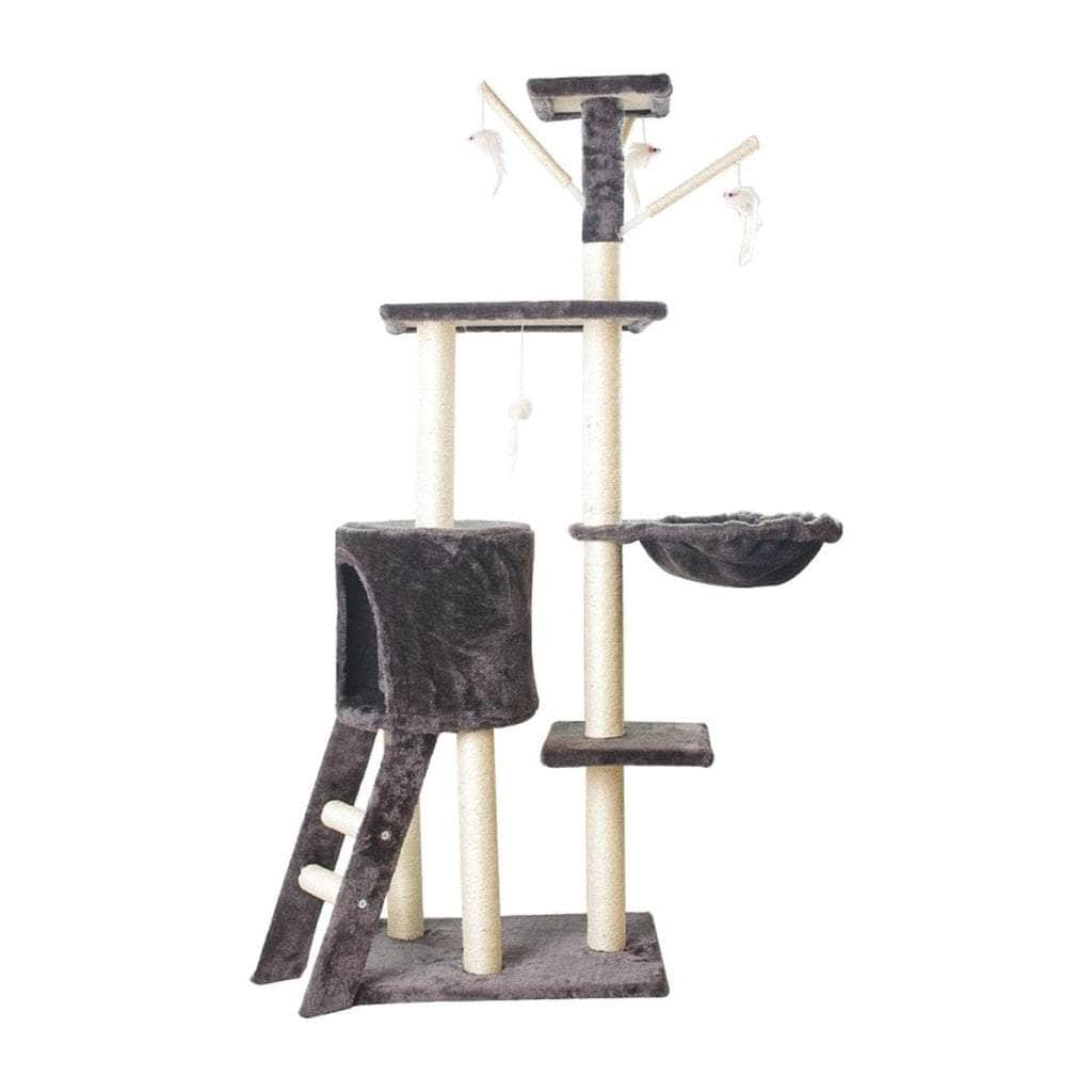 138cm 5 Layer Plush Cat Condo Cat Tree Light Grey/Dark Grey