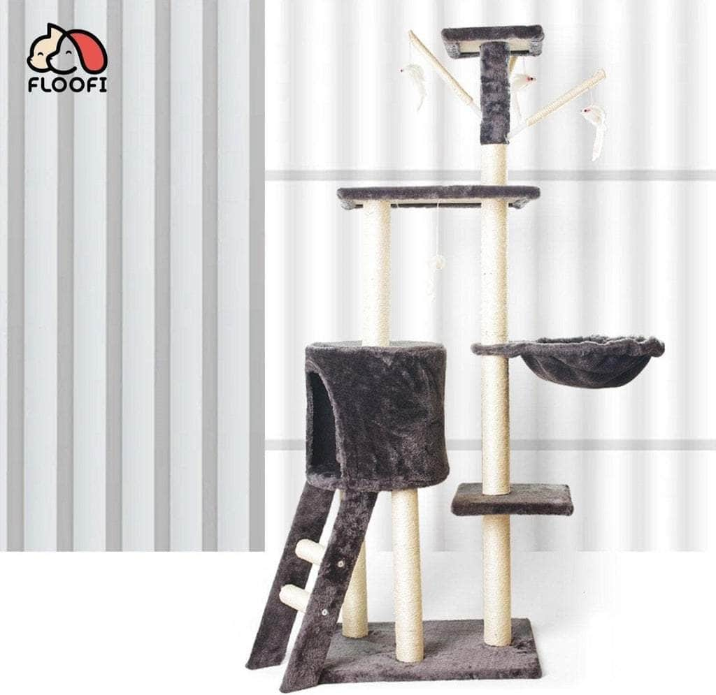 138cm 5 Layer Plush Cat Condo Cat Tree Light Grey/Dark Grey