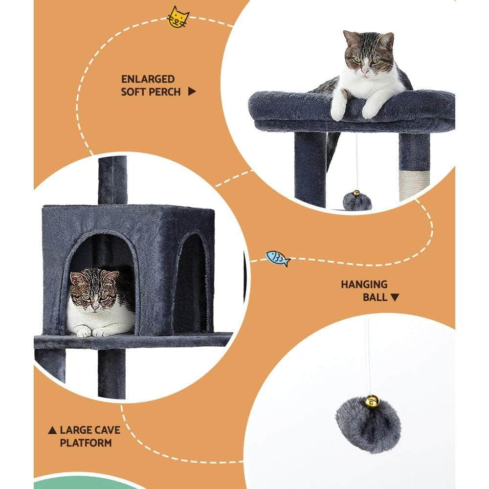 138cm Cat Tree Tower - Scratching Post Condo Grey