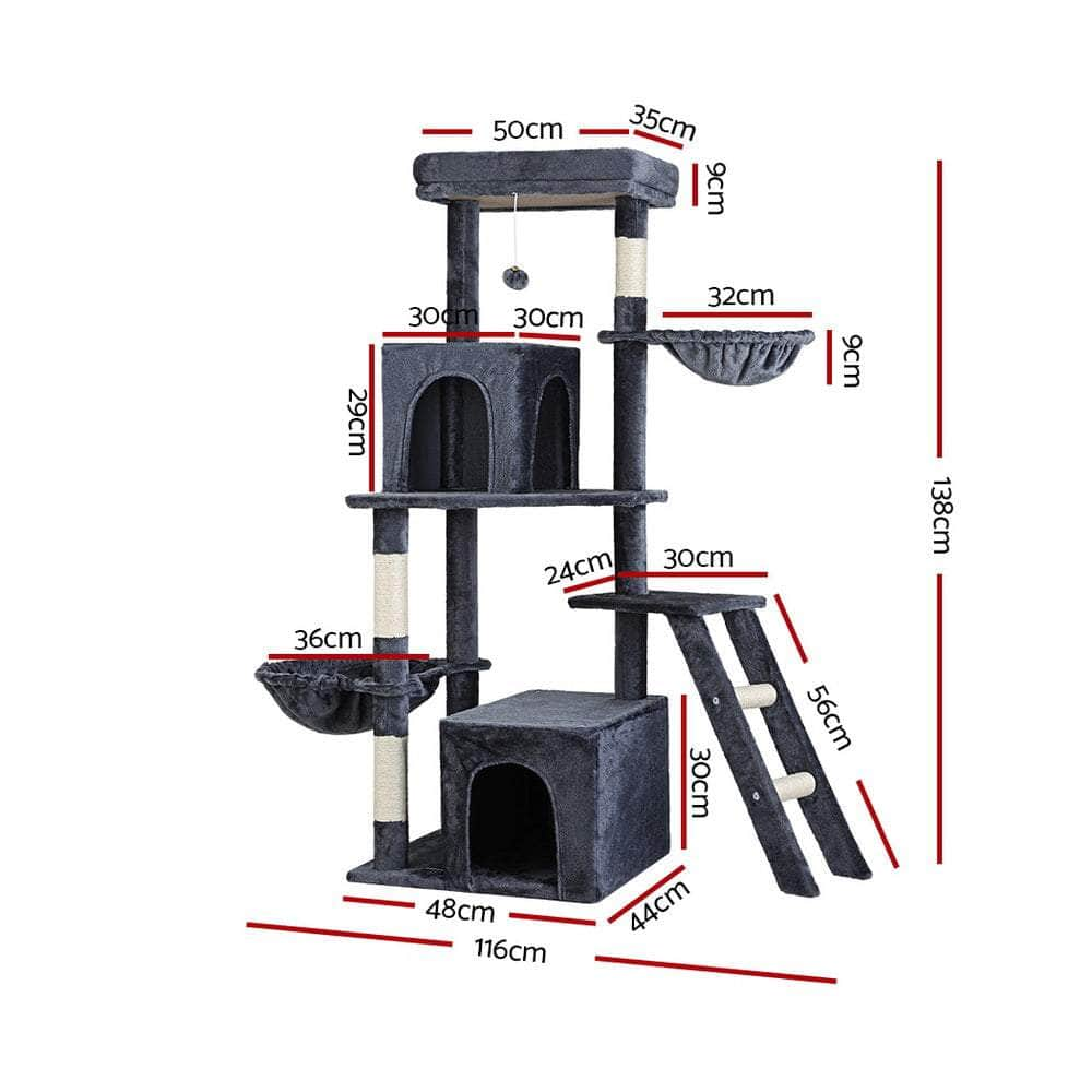 138cm Cat Tree Tower - Scratching Post Condo Grey