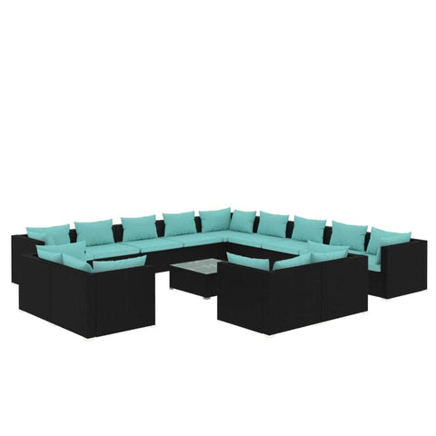 14 Piece Garden Lounge Set with Cushions Black Poly Rattan