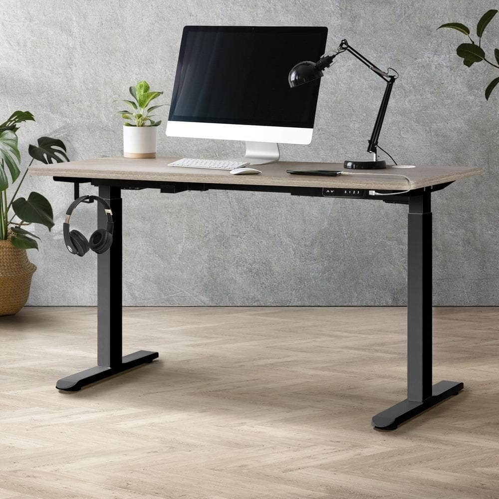 140cm Electric Standing Desk Dual Motor Black&Grey-Oak