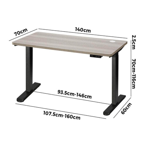 140cm Electric Standing Desk Dual Motor Black&Grey-Oak