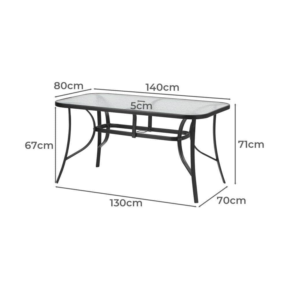 140cm Outdoor Dining Glass Table Rectangle Patio Furniture Lounge