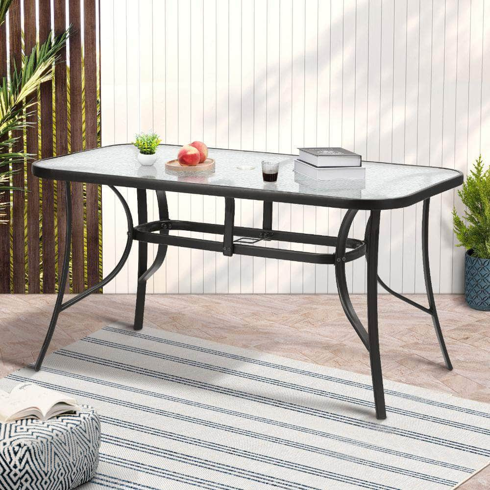 140cm Outdoor Dining Glass Table Rectangle Patio Furniture Lounge