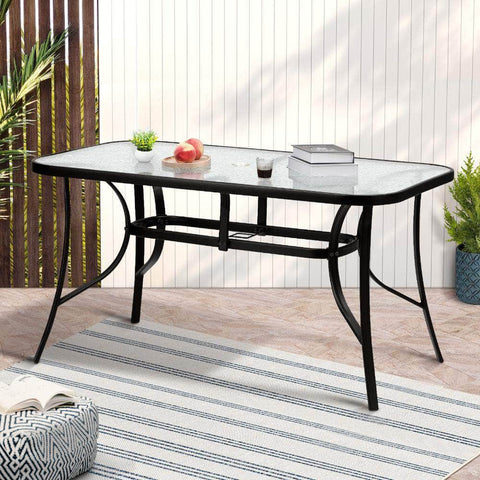 140cm Outdoor Dining Glass Table Rectangle Patio Furniture Lounge