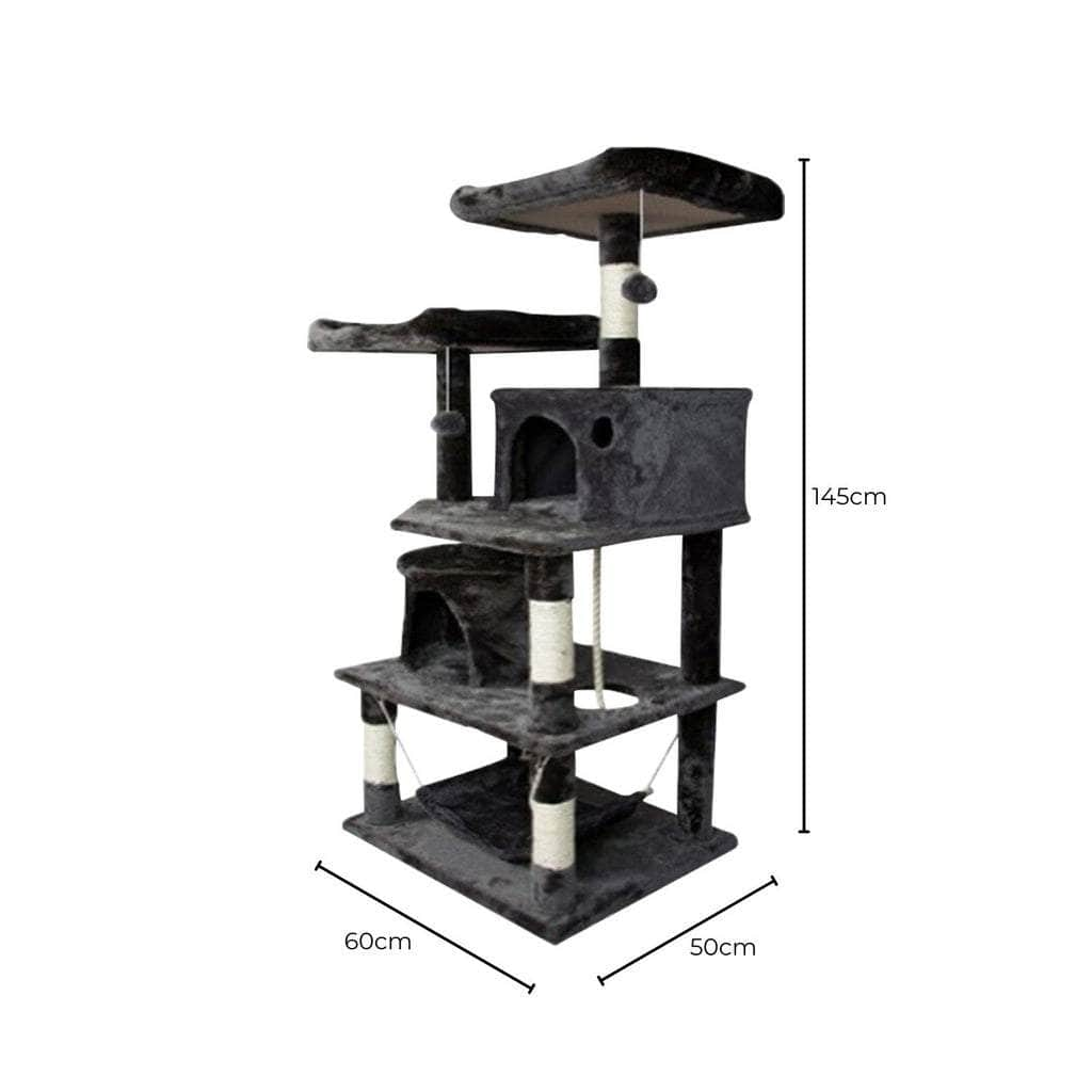 145Cm Plush Cat Condo Cat Tree Dark Grey