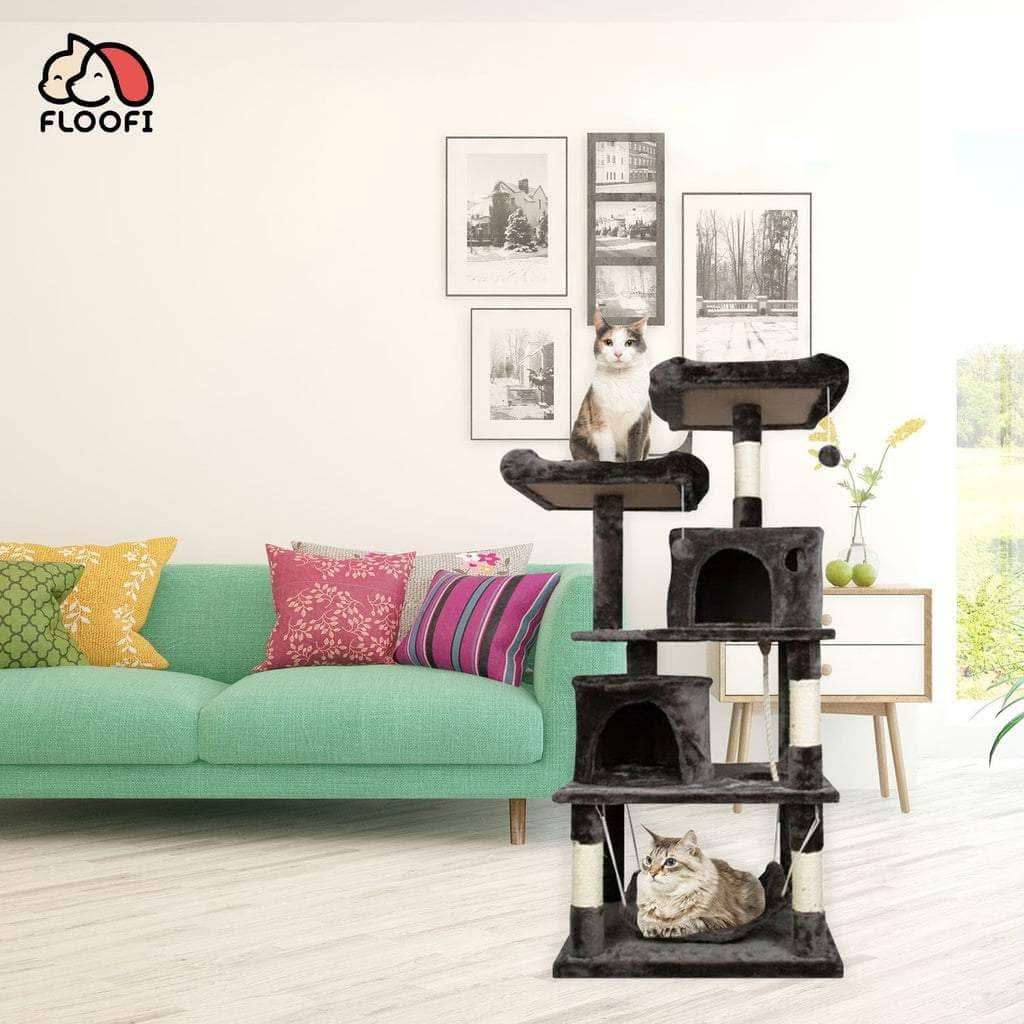 145Cm Plush Cat Condo Cat Tree Dark Grey