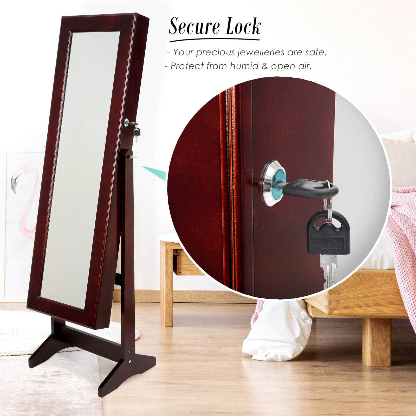 146Cm Walnut Mirror Jewellery Cabinet Storage Organiser Luvo