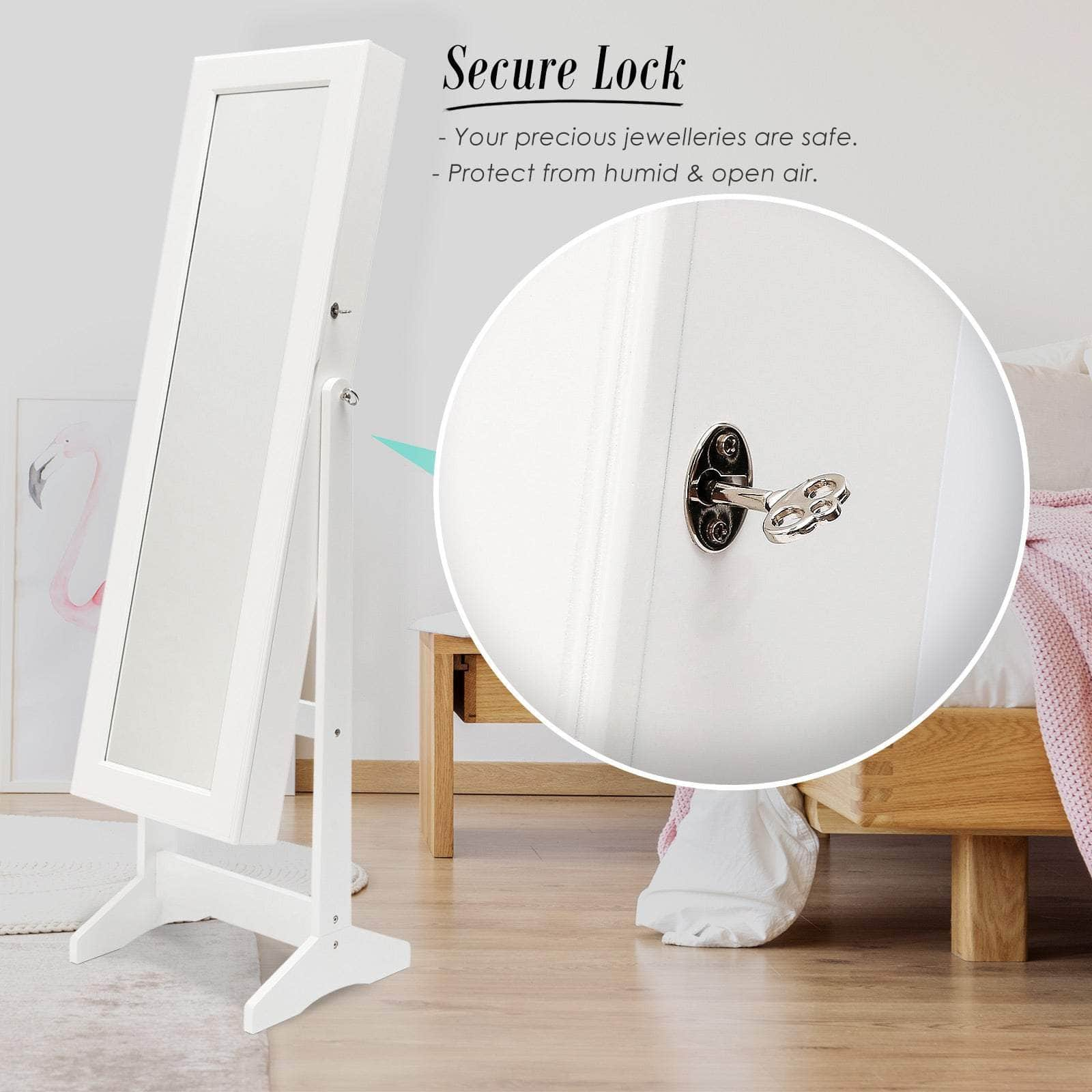 146Cm White Mirror Jewellery Cabinet Storage Organiser Luvo