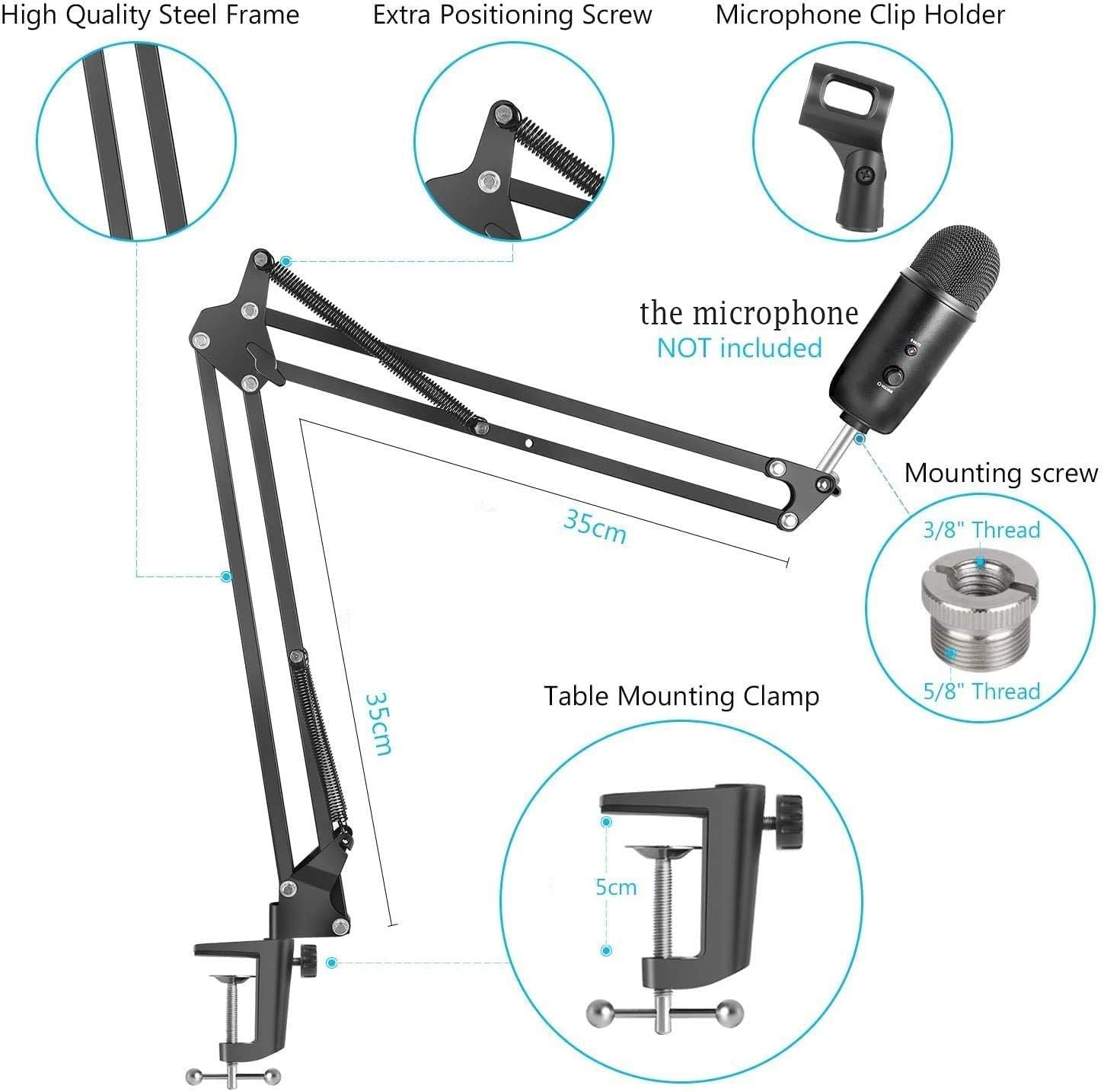 Microphone Radio Broadcasting Stand With 3/8t o 5/8 Screw Adapter