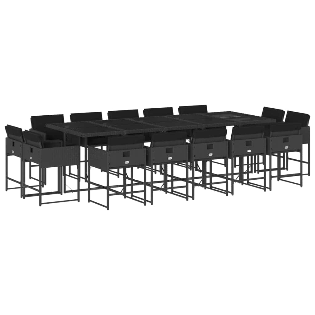 15 Piece Garden Dining Set with Cushions Black